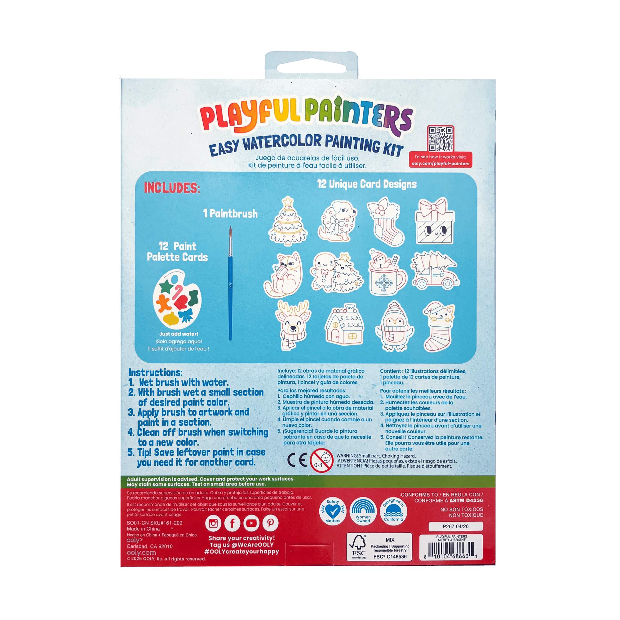 Playful Painters Easy Watercolor Painting Kit - Merry & Bright