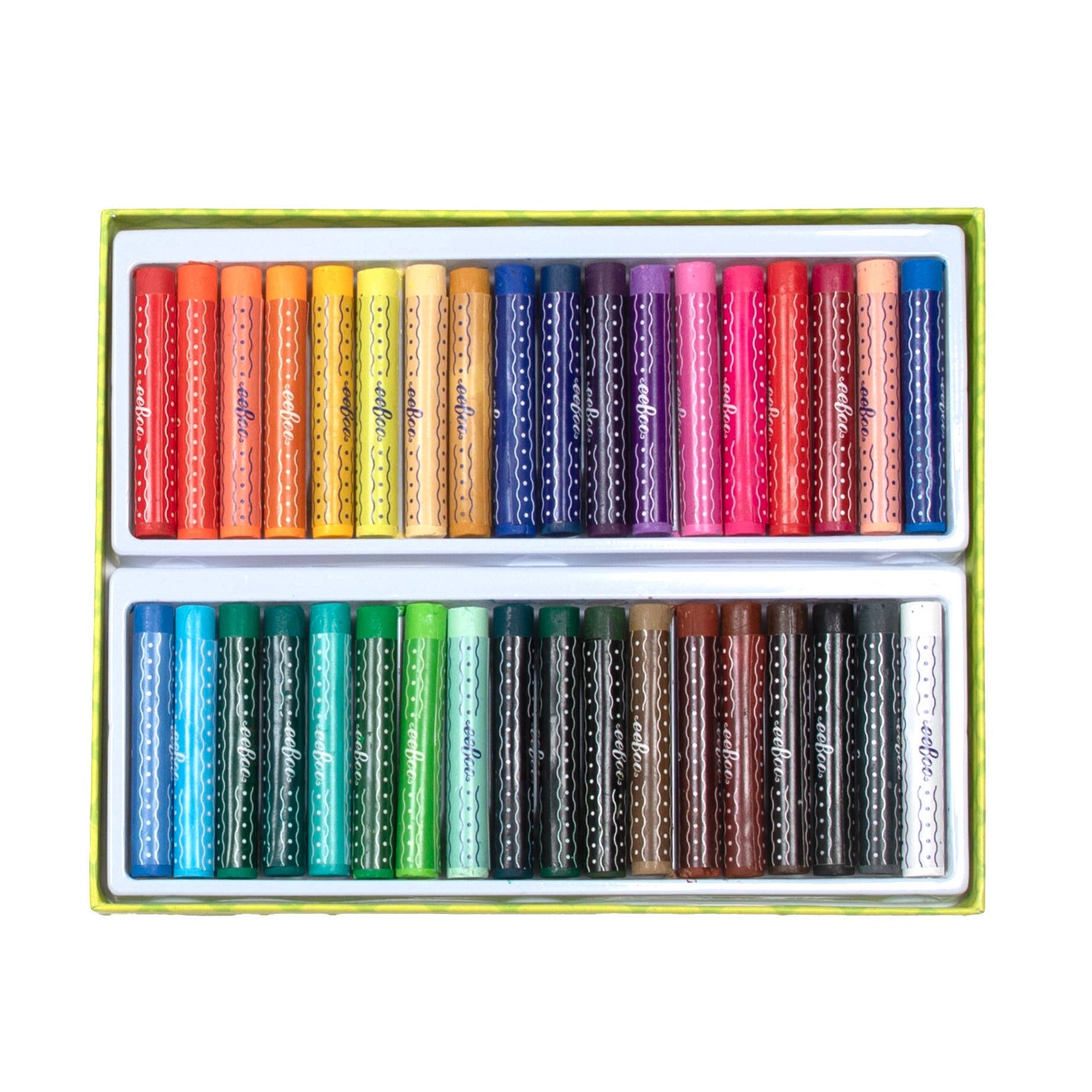 Set of pastel crayons in a box on a white background
