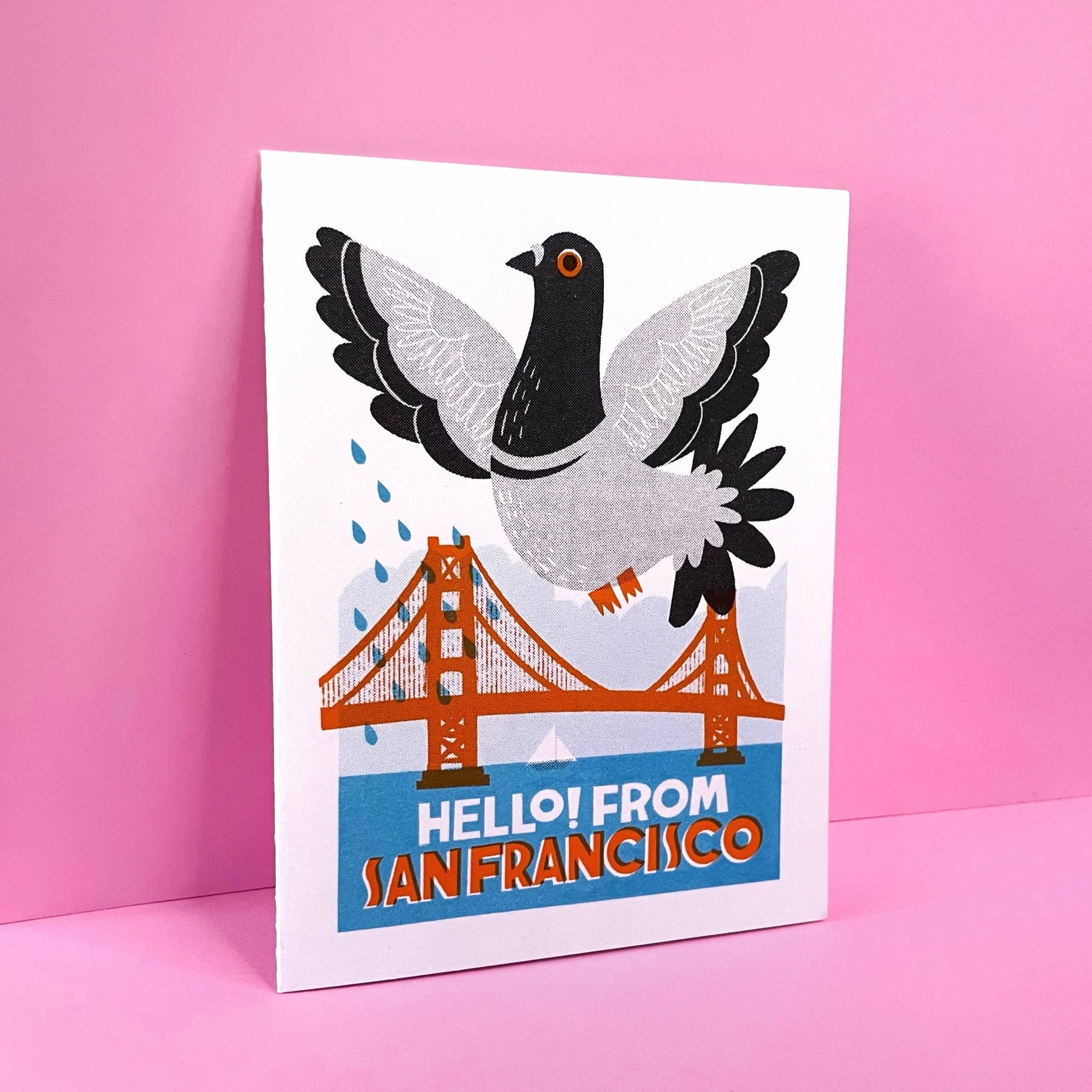 Hello from San Francisco -  Risograph Pigeon Card 