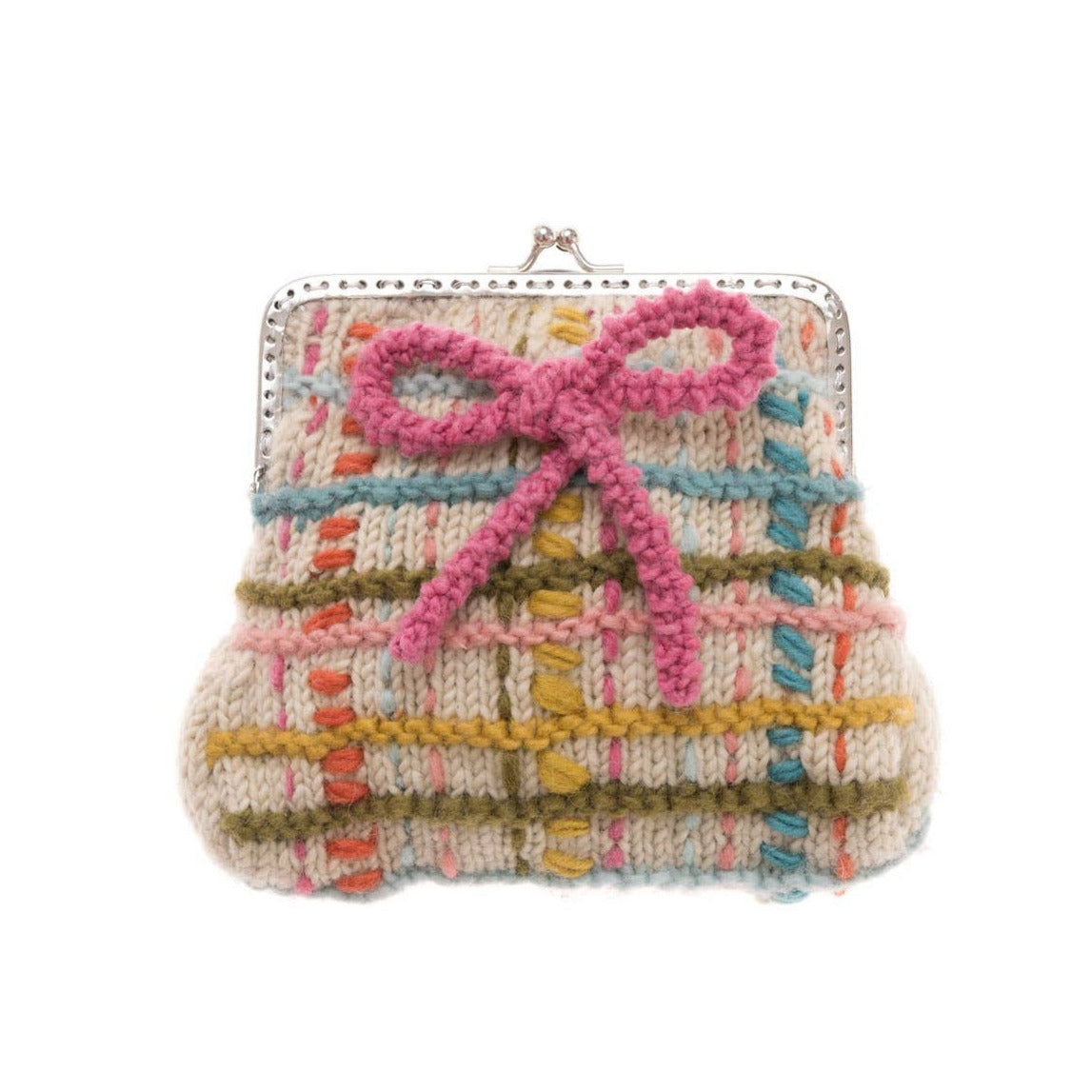 Plaid coin purse with a pink bow on a white background