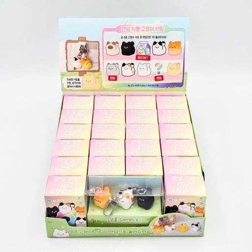 Display of small boxes with cartoon animal designs on a white background