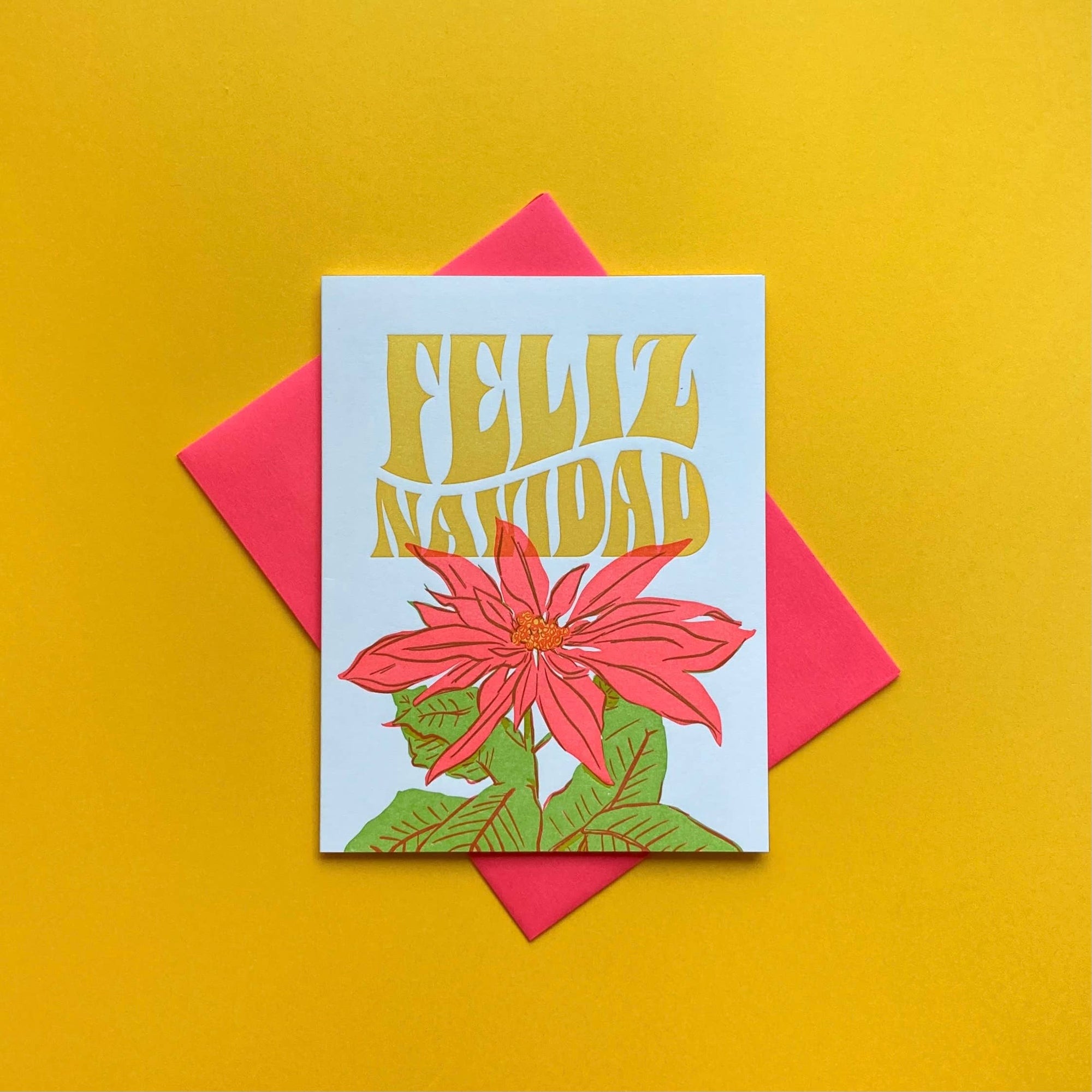Feliz Navidad Poinsettia - Holiday Letterpress Card