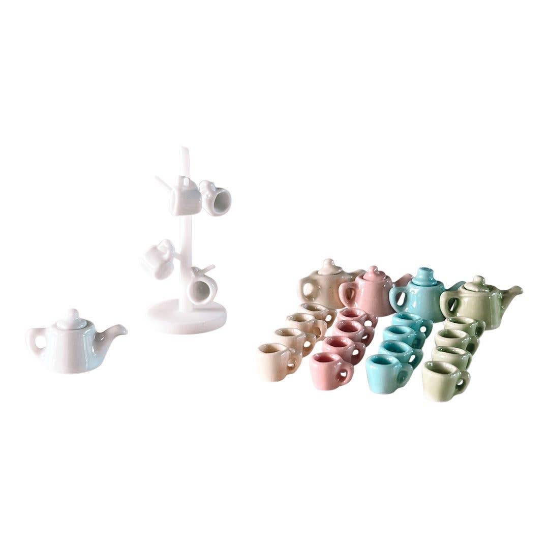 Dollhouse Tea Set + Mug Holder - Various Colors