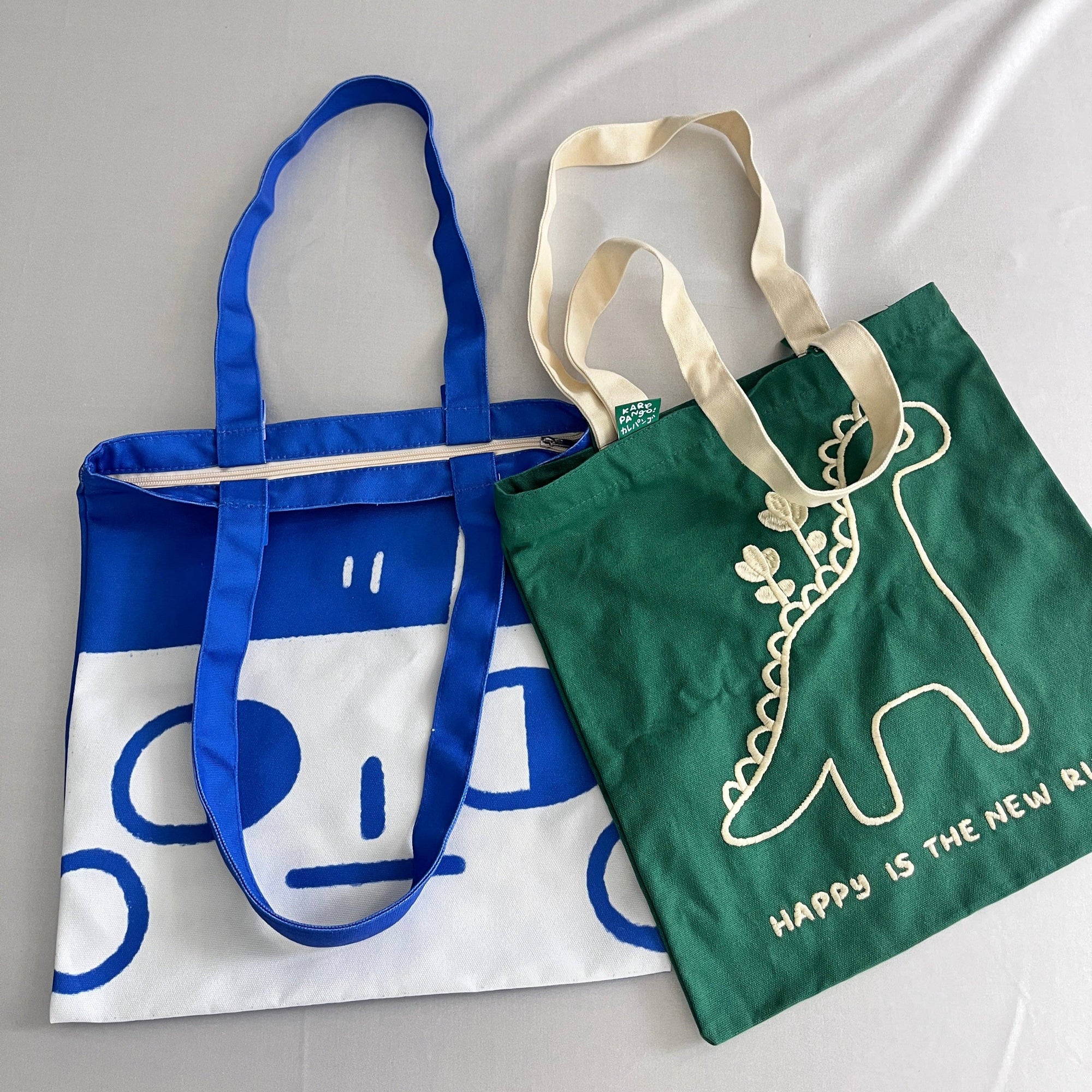 MII: Large embroidered square tote bag: Green