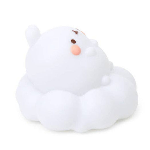 White cloud-shaped plush toy with a small brown dot on a white background
