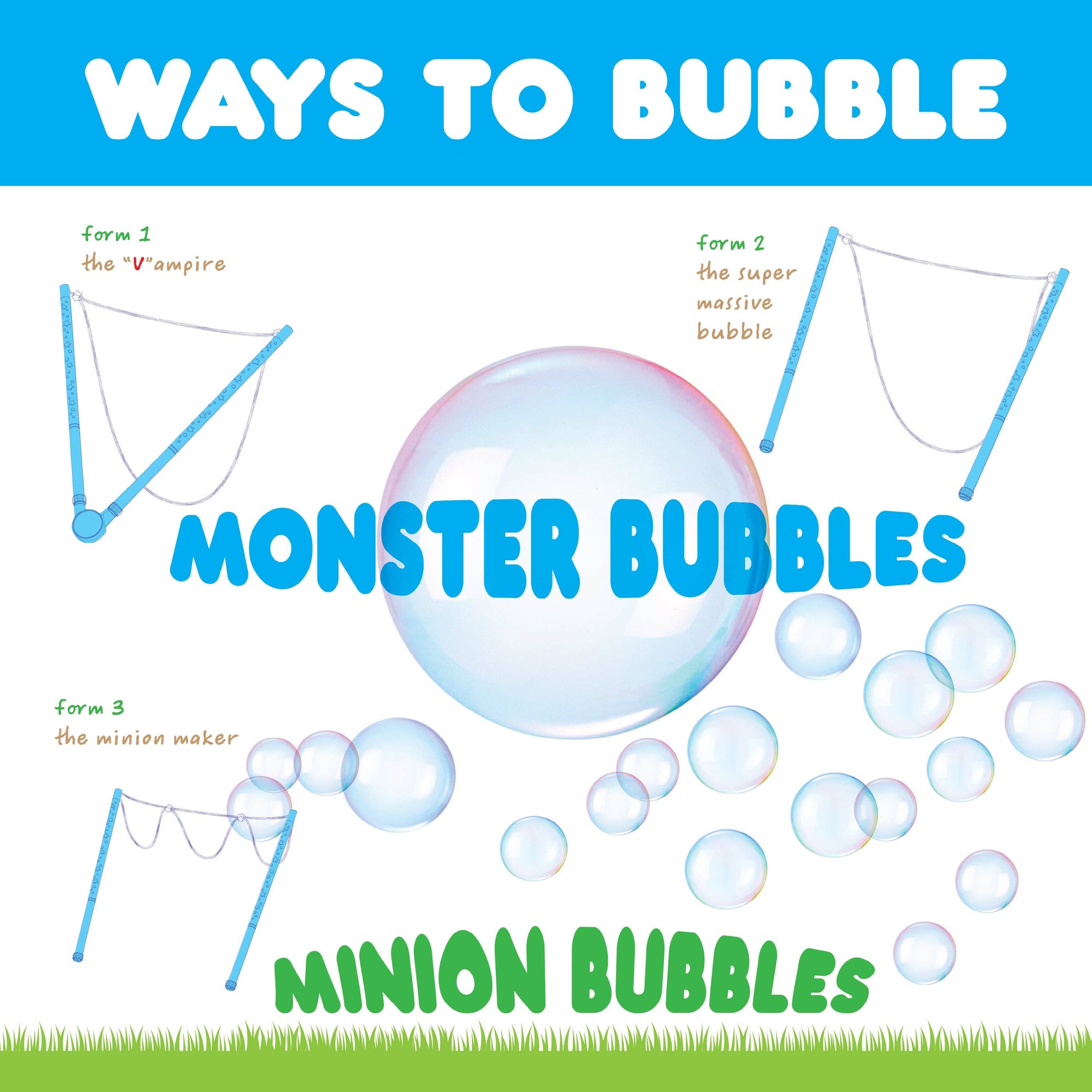Book cover with illustrations of bubble forms and text about different ways to create bubbles.