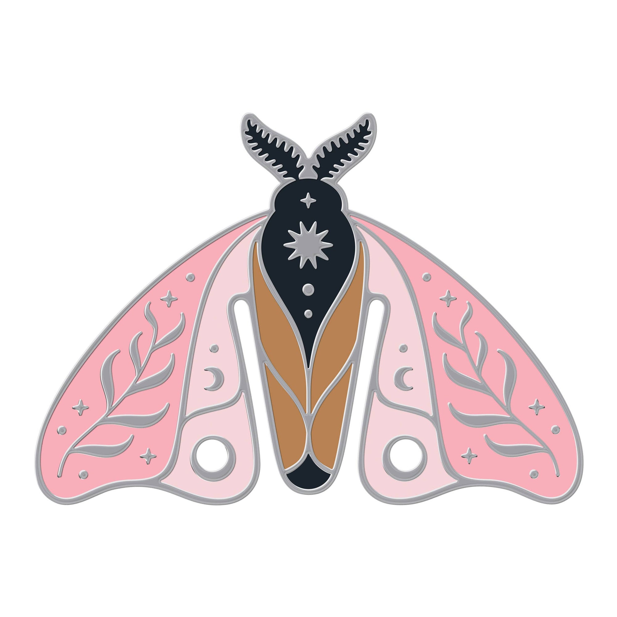 Enamel pin with a butterfly design on a white background