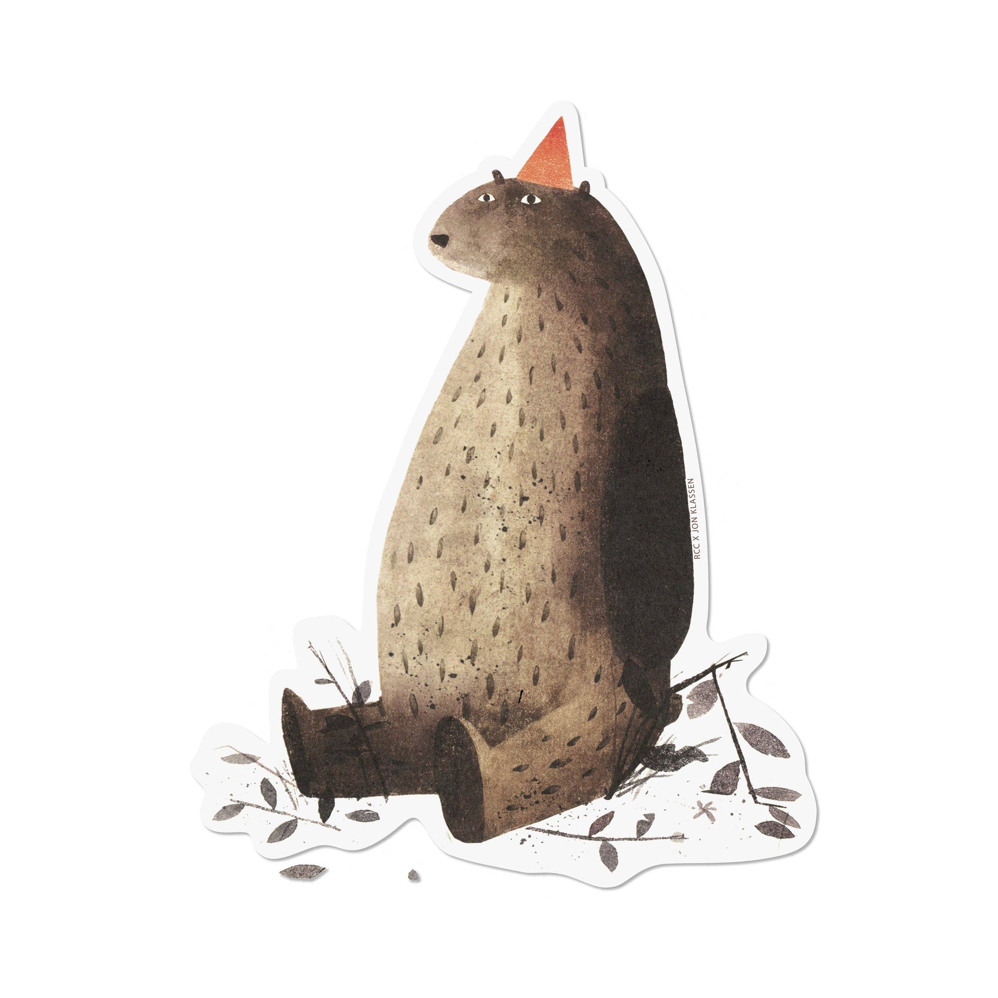 Illustration of a stylized animal with a cone hat on a white background