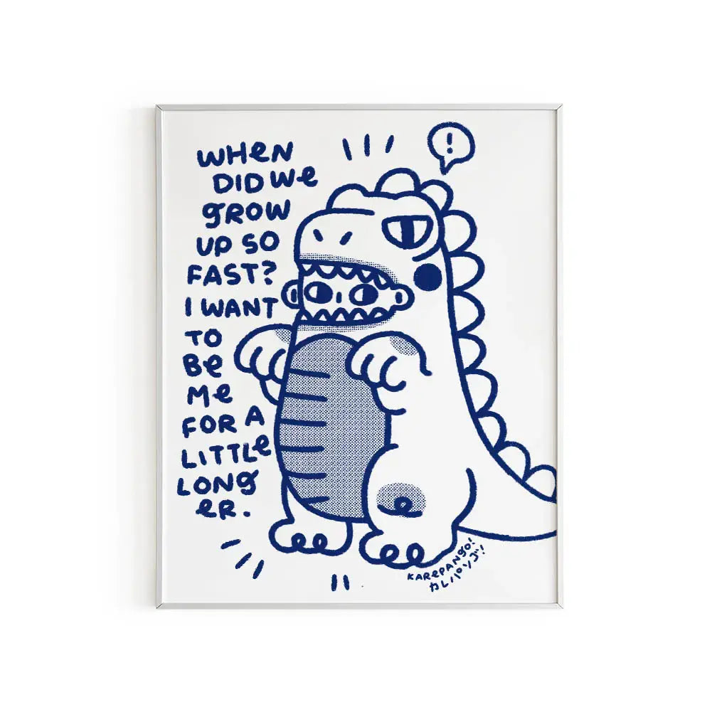 Cartoon dinosaur with text on a white background