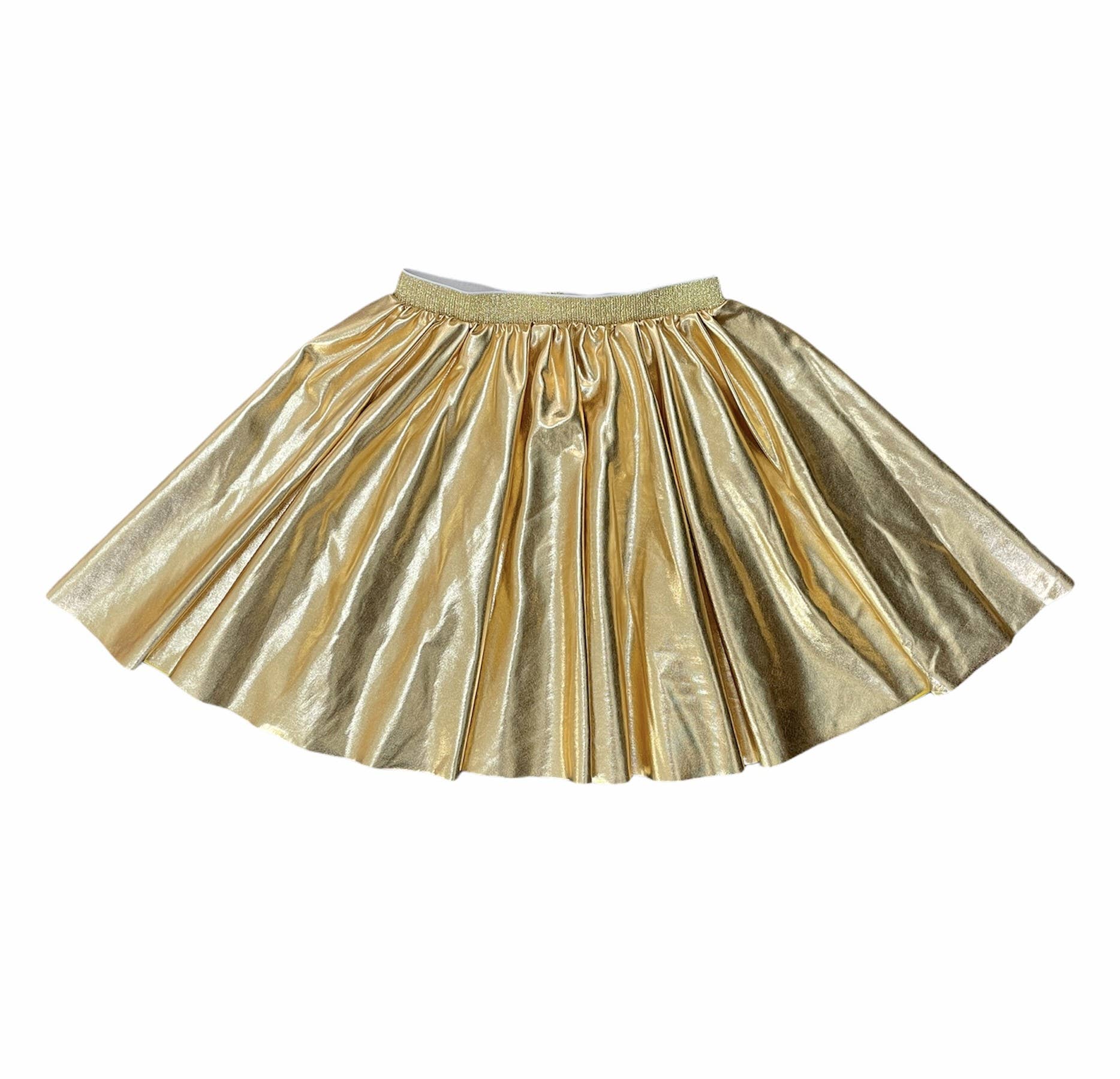 Gold metallic skirt on a white background