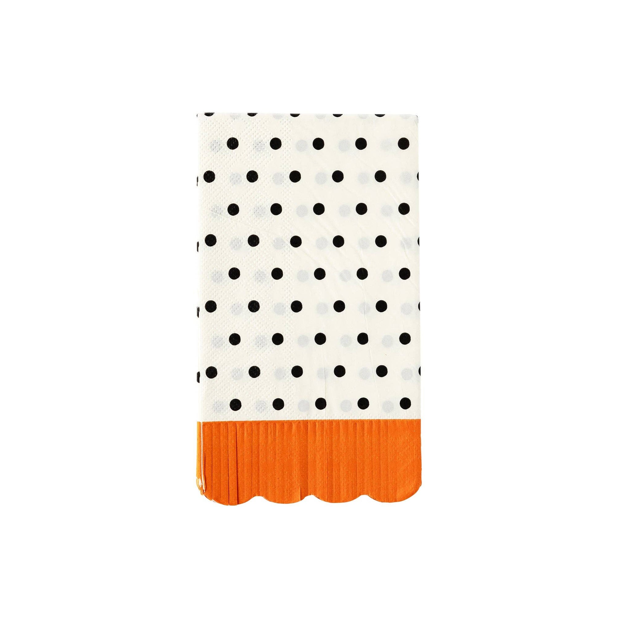 Notebook with black polka dot pattern on white cover and orange base
