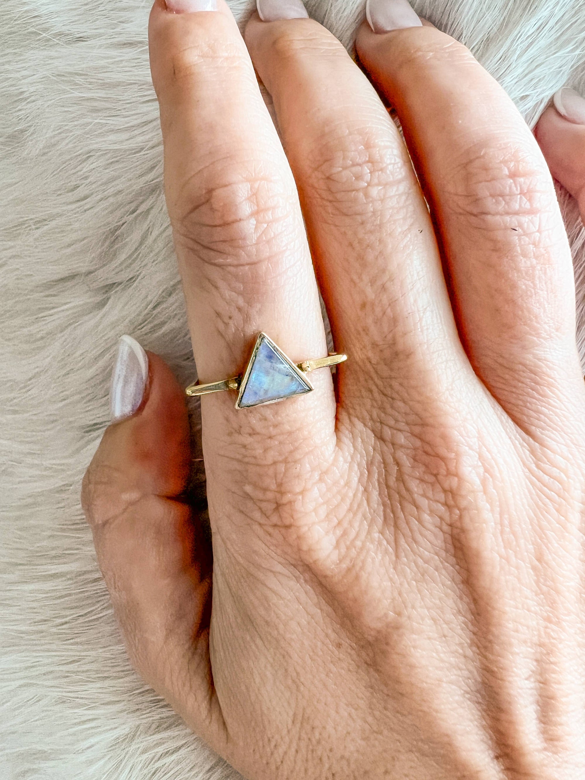 Brass Ring with Triangle Moonstone