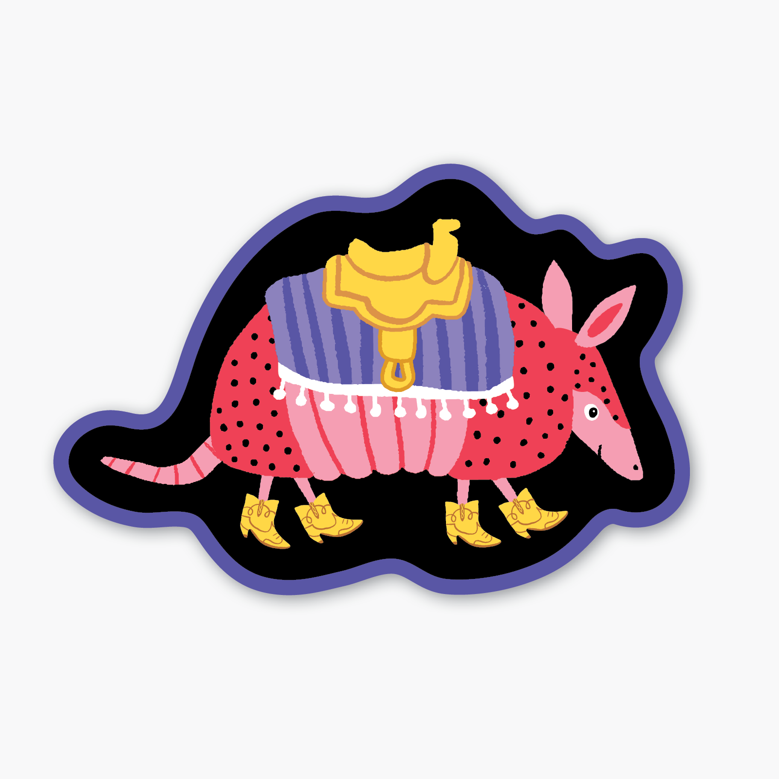 Colorful armadillo with a saddle on a black background