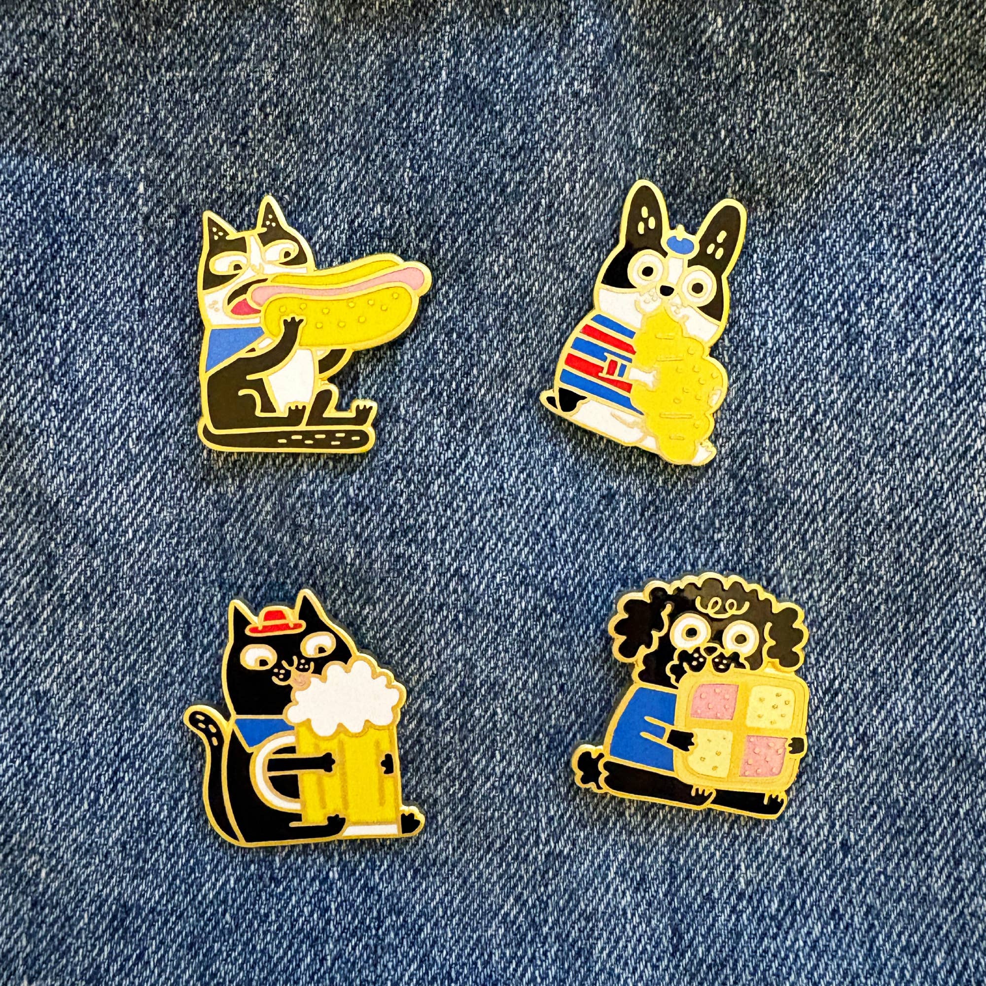 Hot Dog Cat Enamel Pin