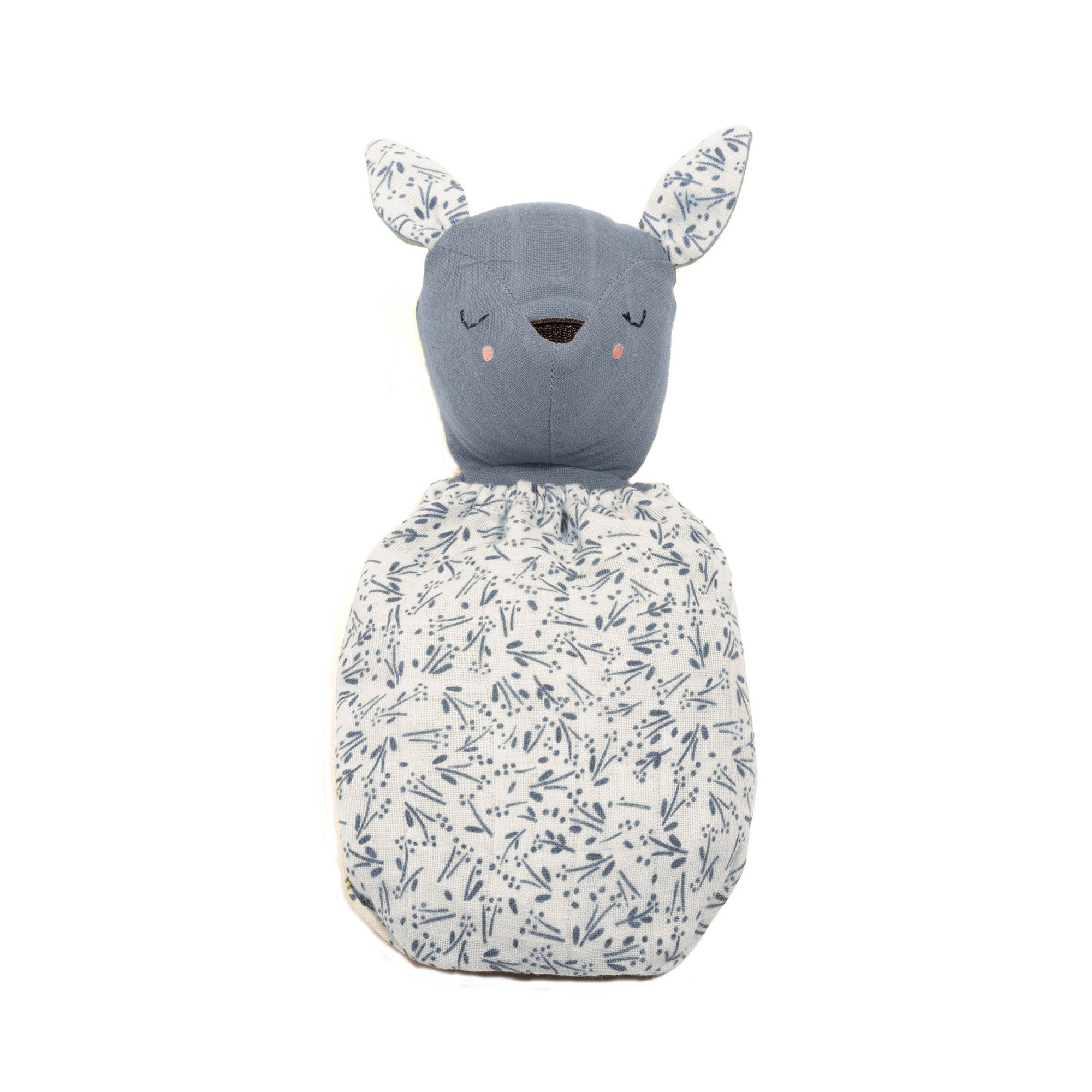 Stuffed toy with a floral pattern on a white background