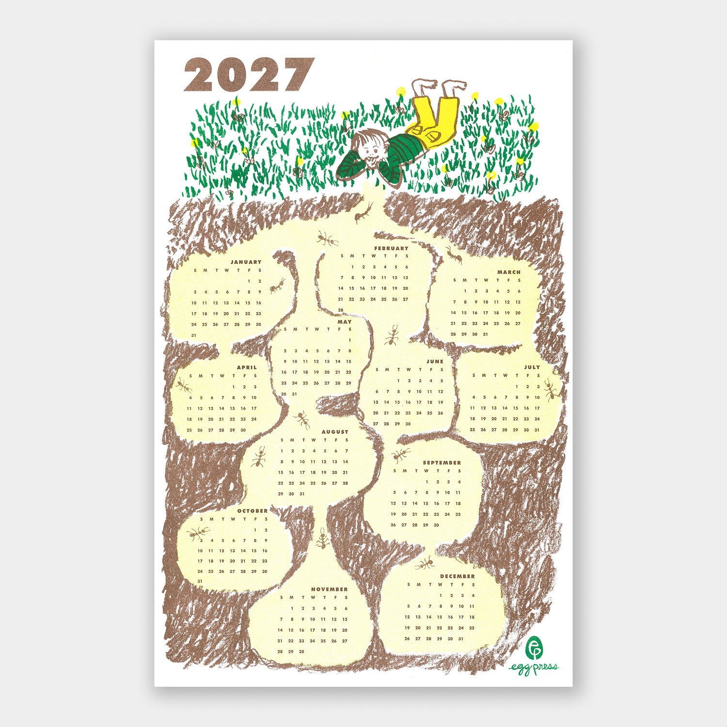 Ant Hill 2027 Calendar Illustrated Risograph Print
