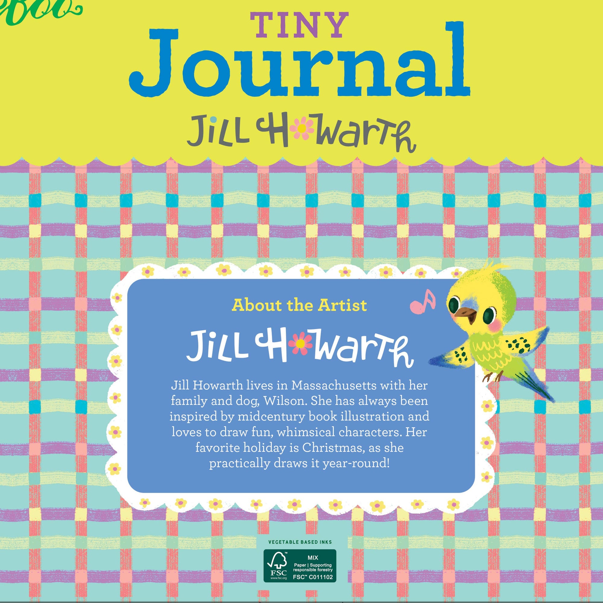 Cover of 'Tiny Journal' by Jill Howarth with colorful design and parrot illustration.