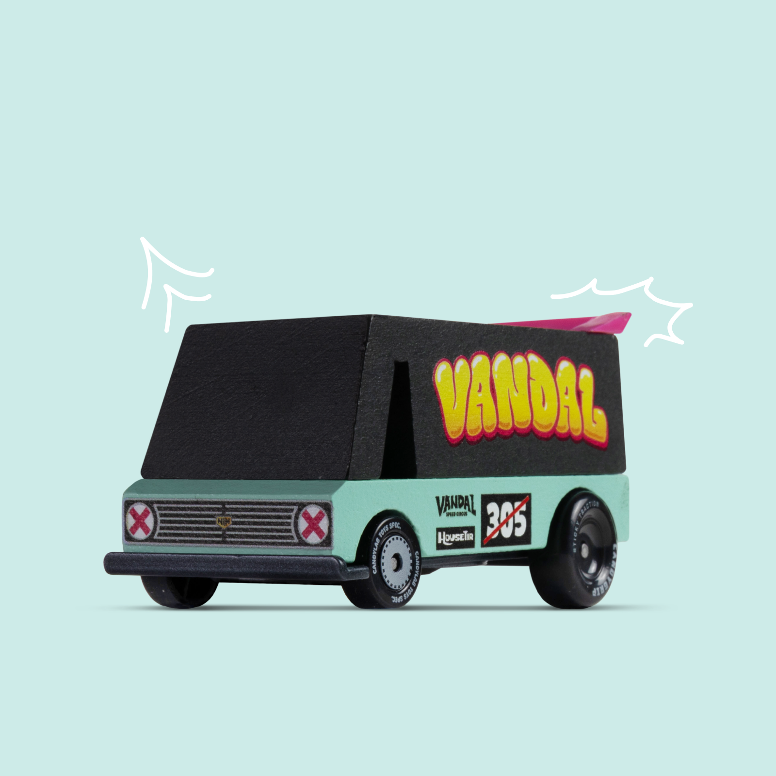Model of a van with 'Vandal' branding on a light blue background