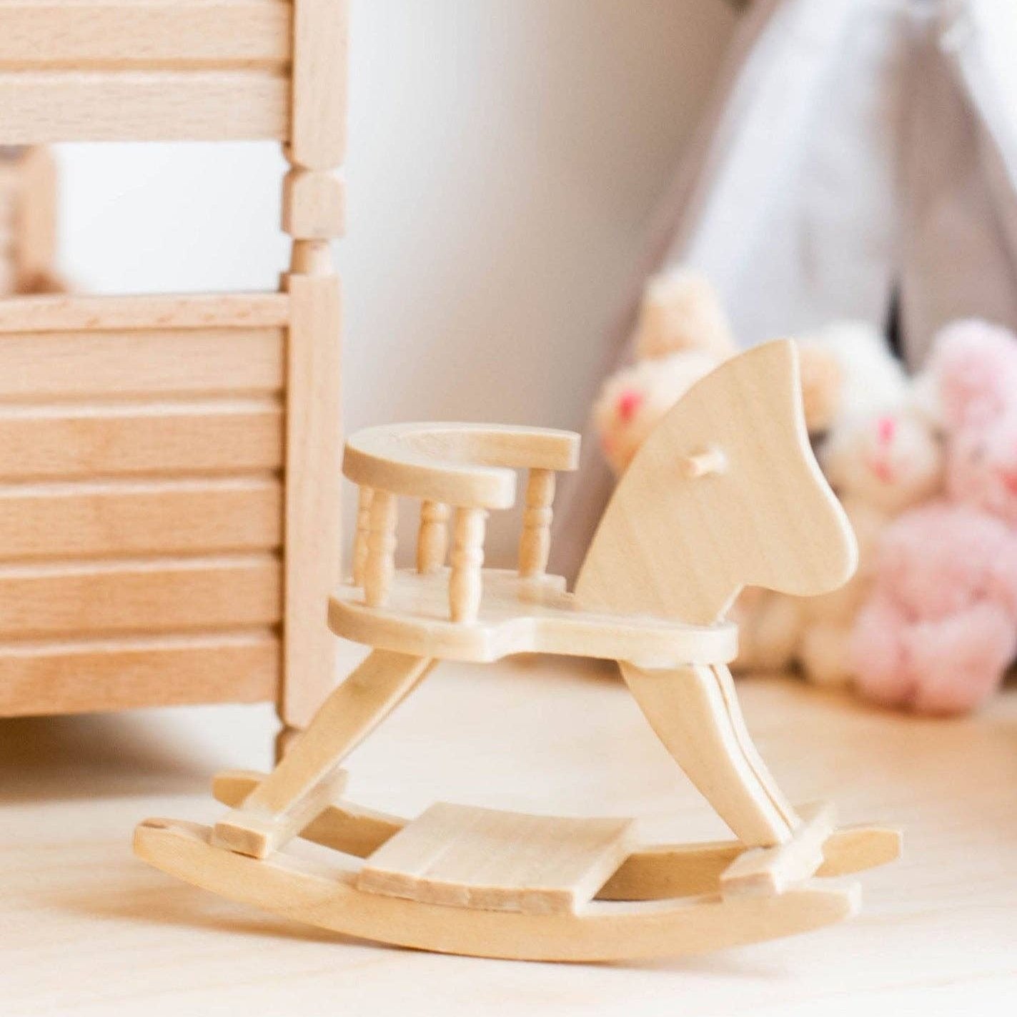 Dollhouse Rocking Horse - Natural Wood