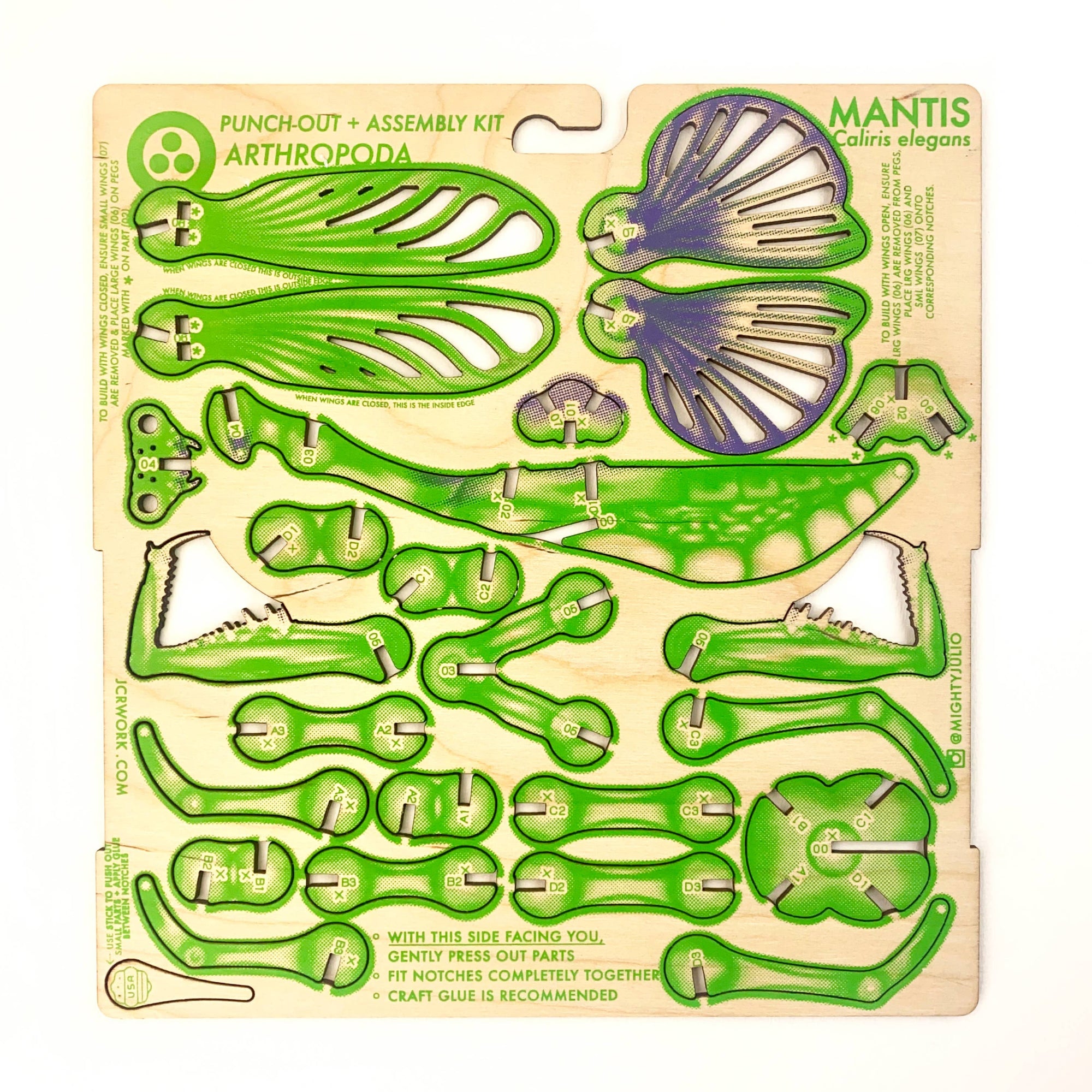 Punchout + Assembly Kit for MANTIS Arthrocipitla on a beige background