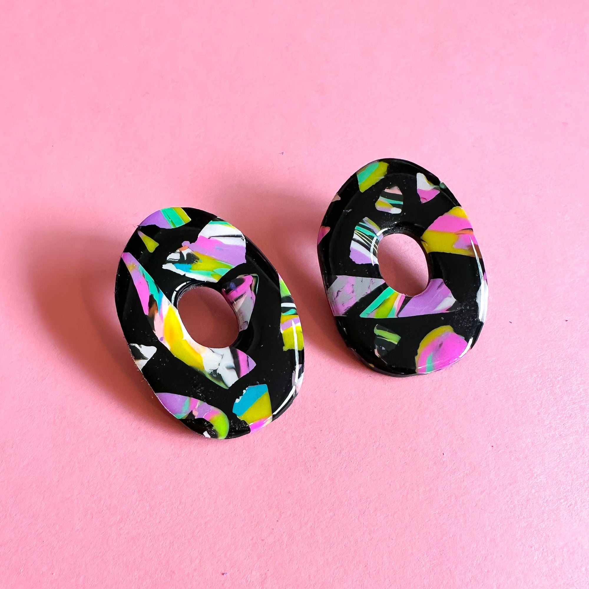 Cosmic Bowling Terrazzo Marble Oval Studs