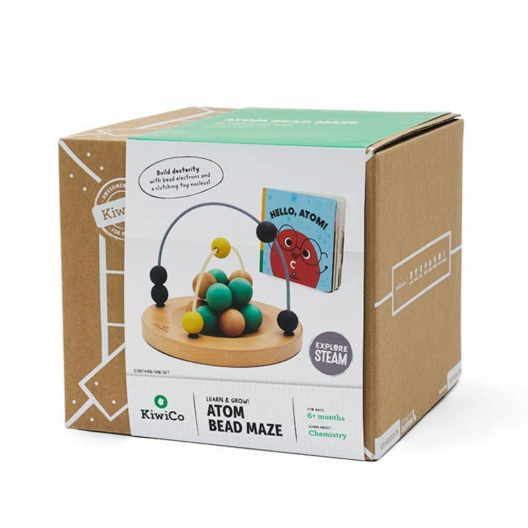 KiwiCo atom bead maze toy packaging on a white background