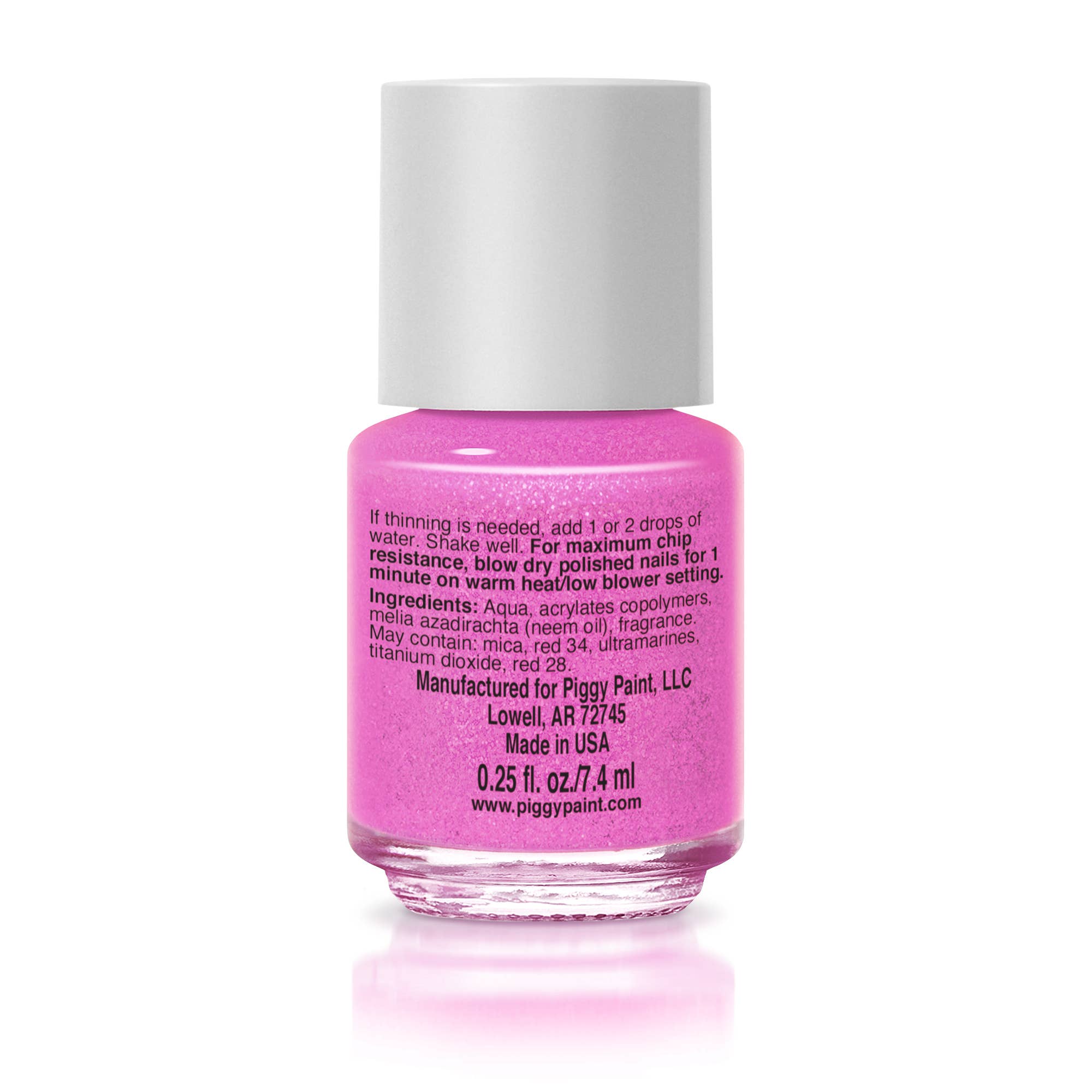 Pink nail polish bottle with white cap on a white background