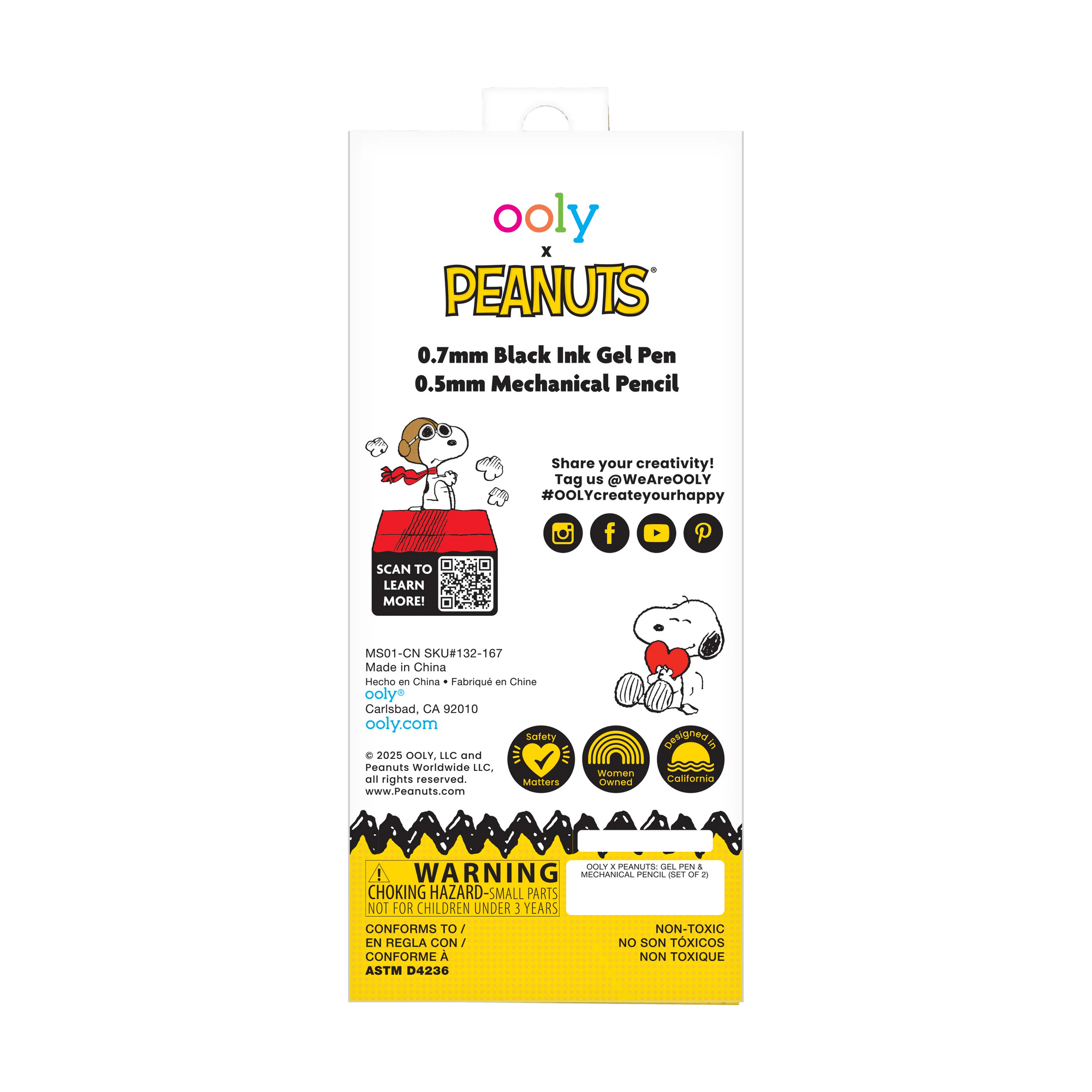 Ooly x Peanuts stationery set packaging with Snoopy illustration on a green background