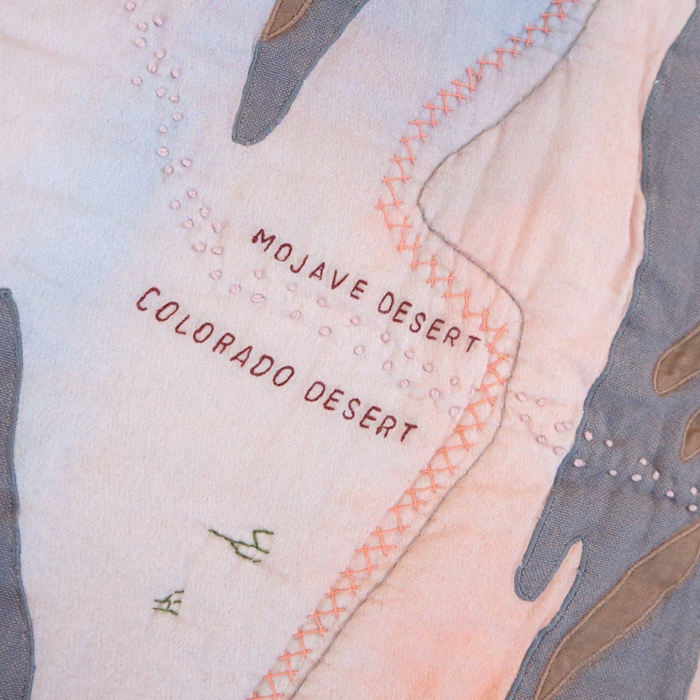 Map of the Mojave and Colorado Deserts with stitching details