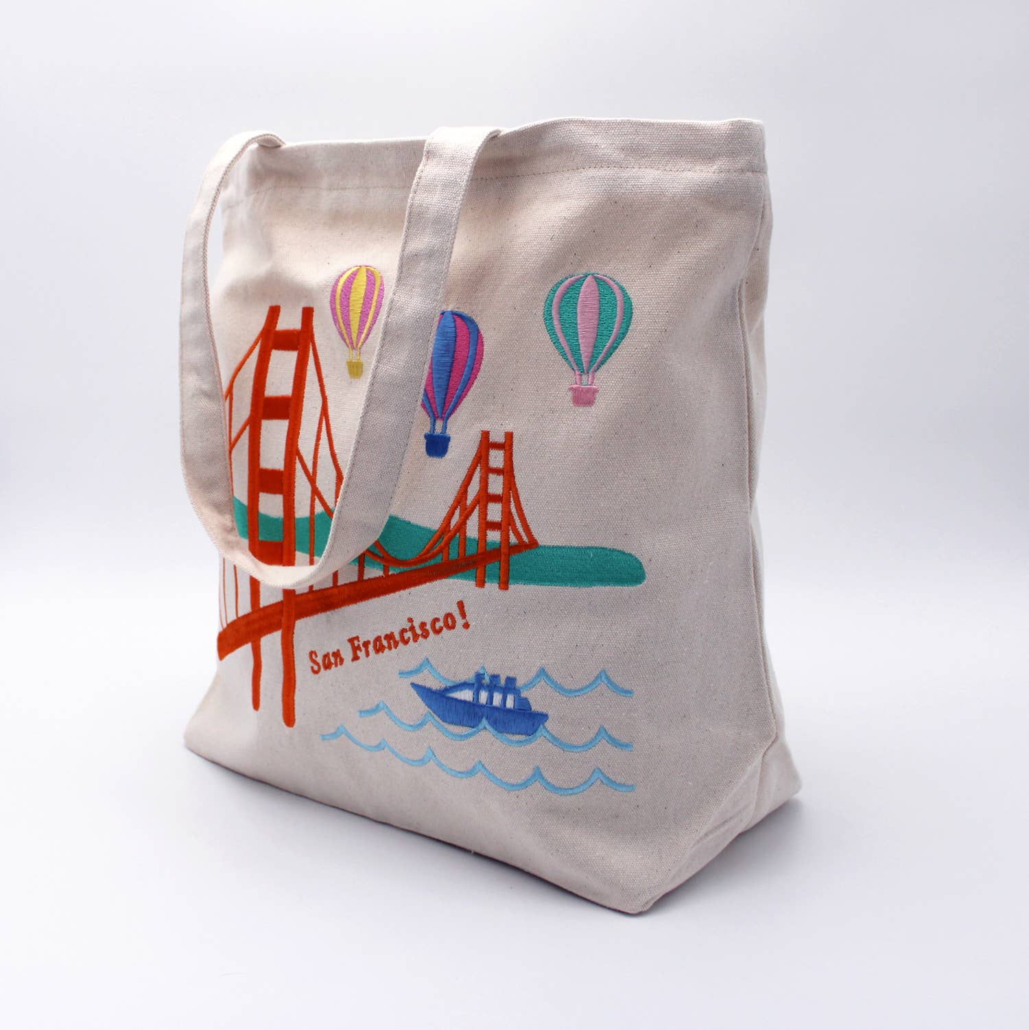 Embroidered San Francisco Colorful Balloons Tote Bag