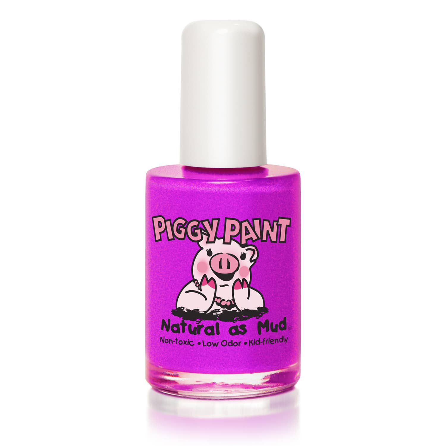 Purple bottle of Piggy Paint nail polish on a white background