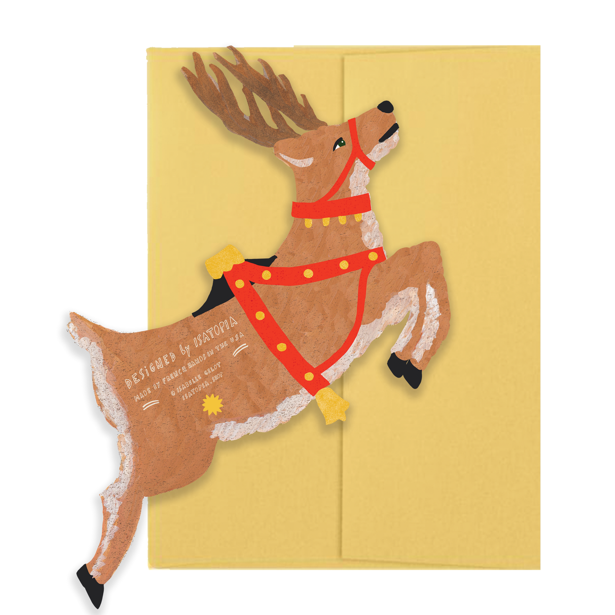 Card with a reindeer design on a yellow background