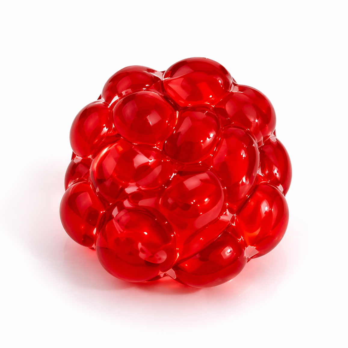 Red gel beads on a white background