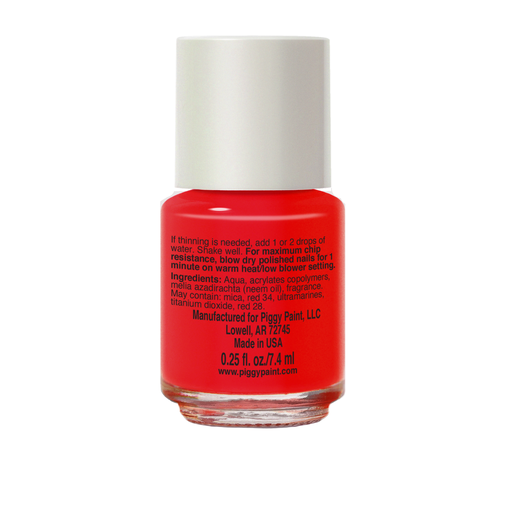 Red nail polish bottle with white cap on a white background
