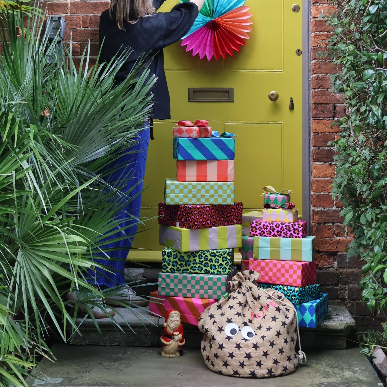 Luxury Tissue Paper Diamond/Stripe- Fluoro Orange & Peach