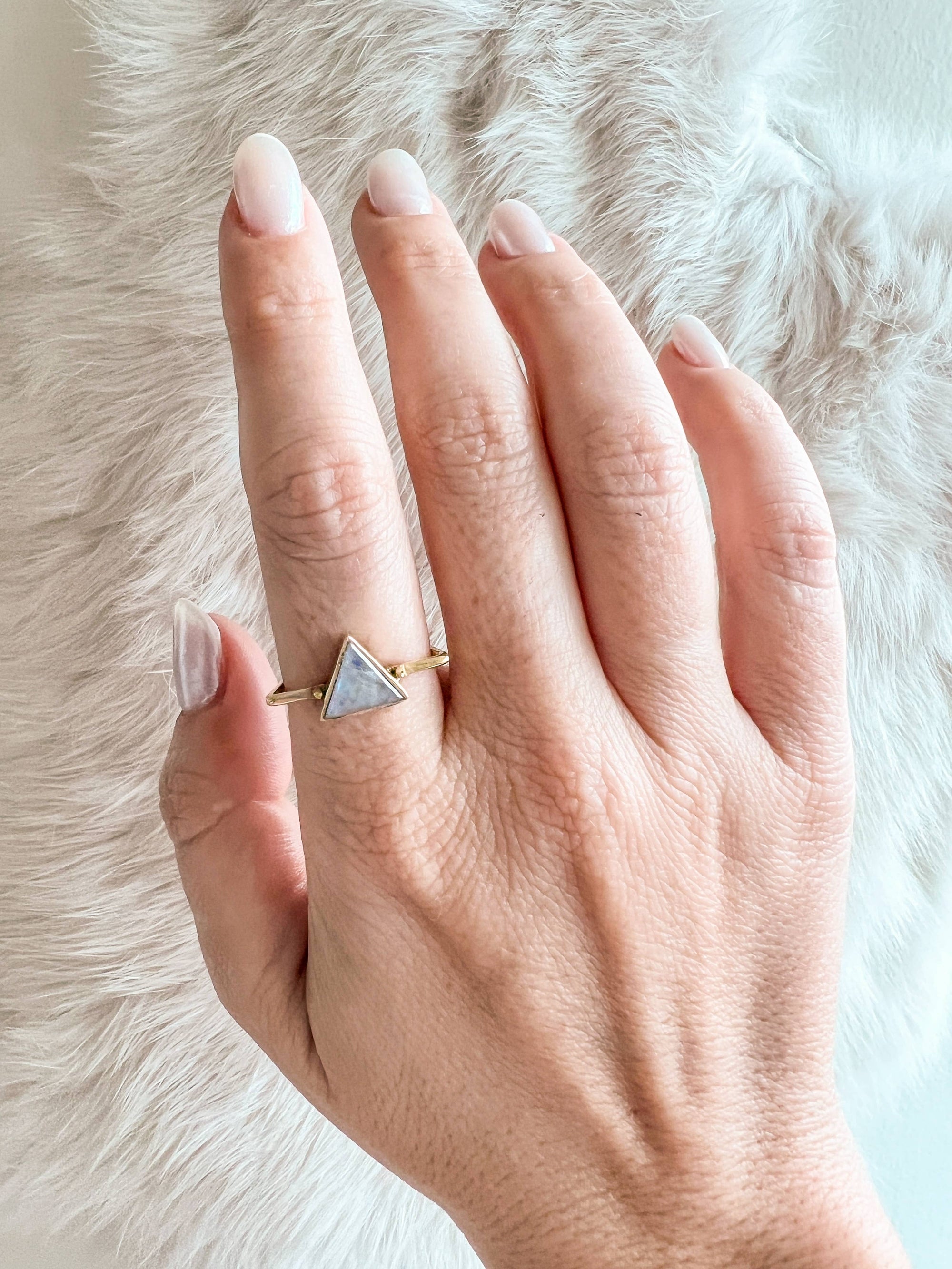 Brass Ring with Triangle Moonstone