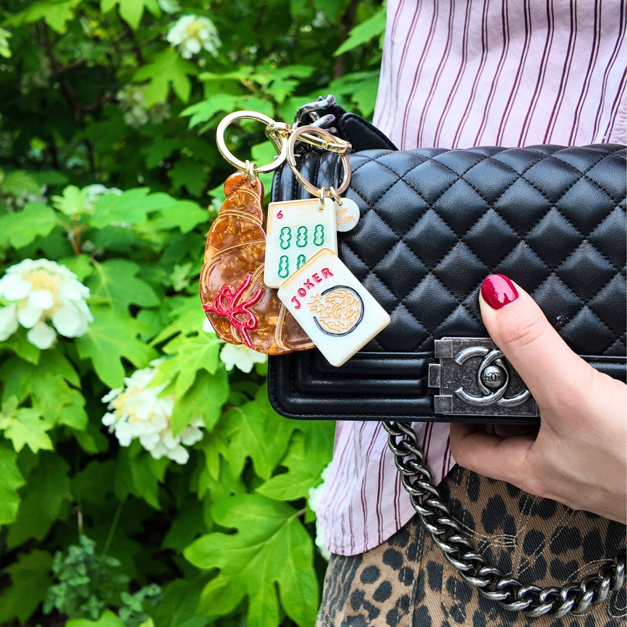 Hand-painted Mahjong Bag Charm + Keychain