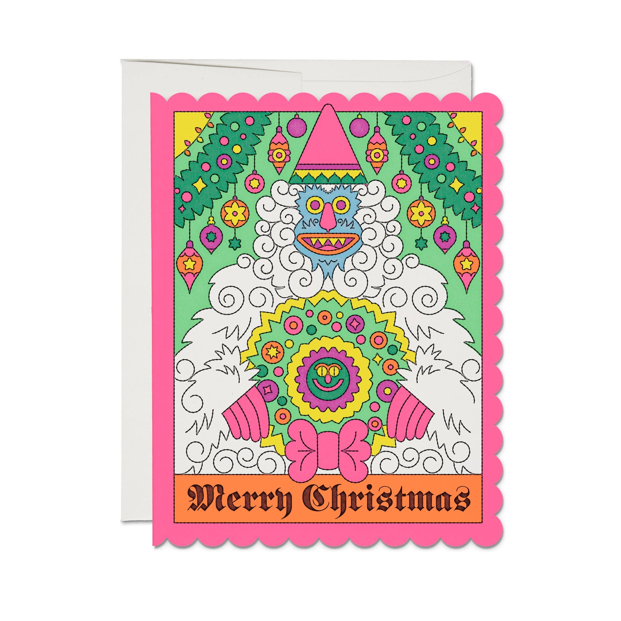 Colorful Christmas card with a festive design on a white background