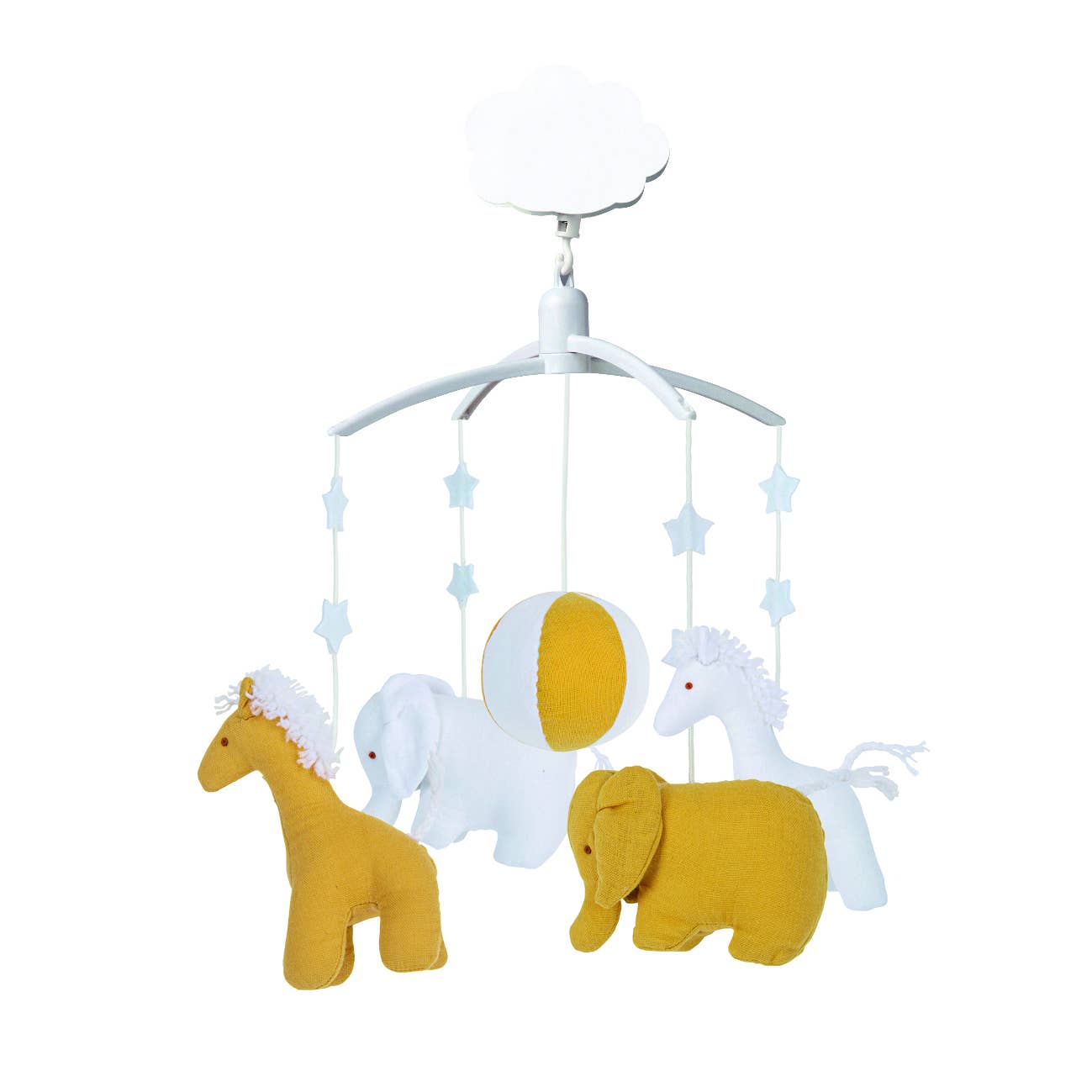 Musical Mobile Giraffe, Elephant Organic Cotton -Curry