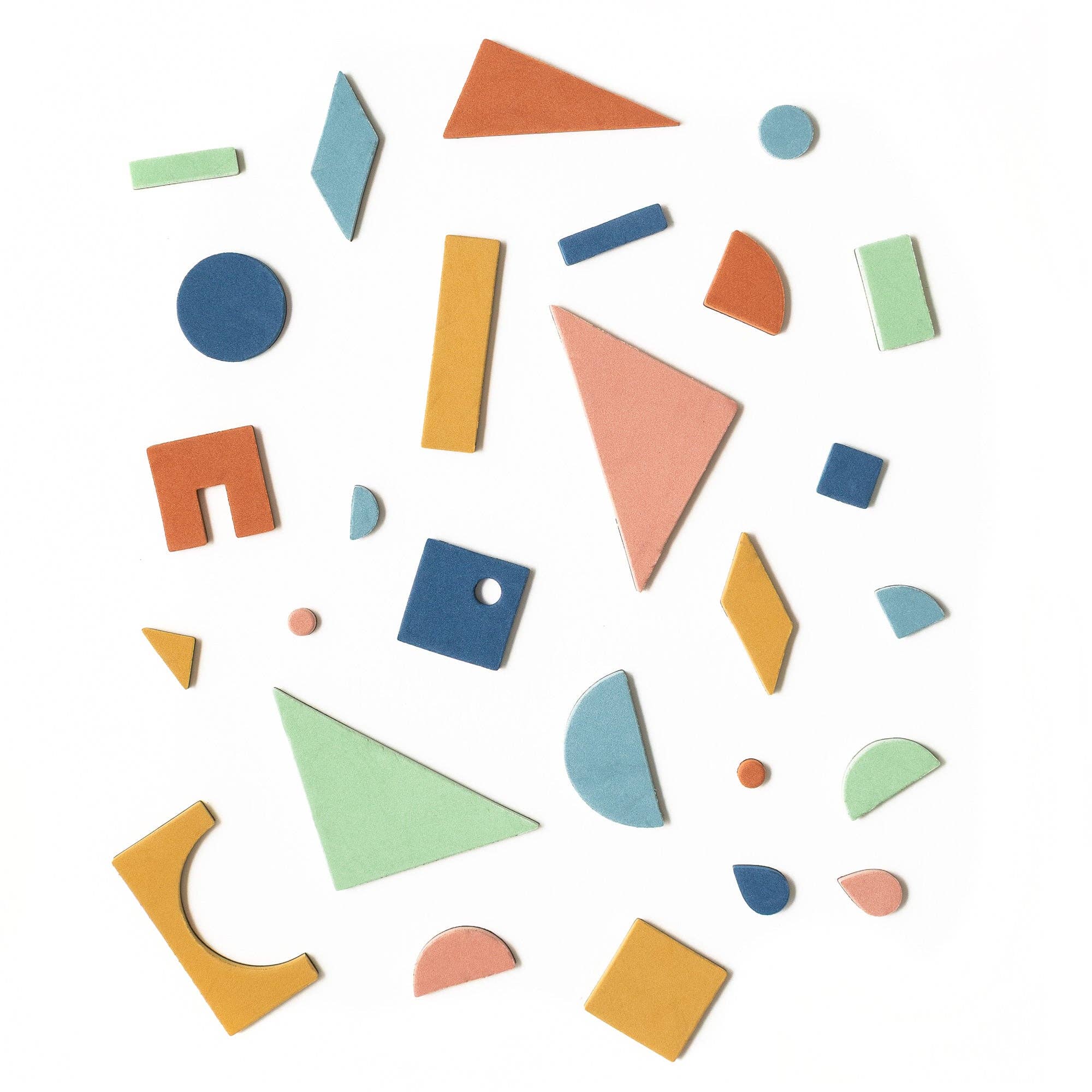 Colorful geometric shapes on a white background