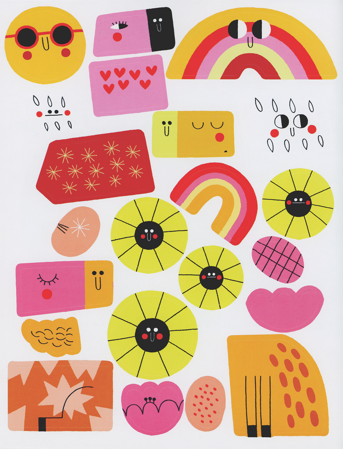 Colorful abstract shapes and patterns on a white background