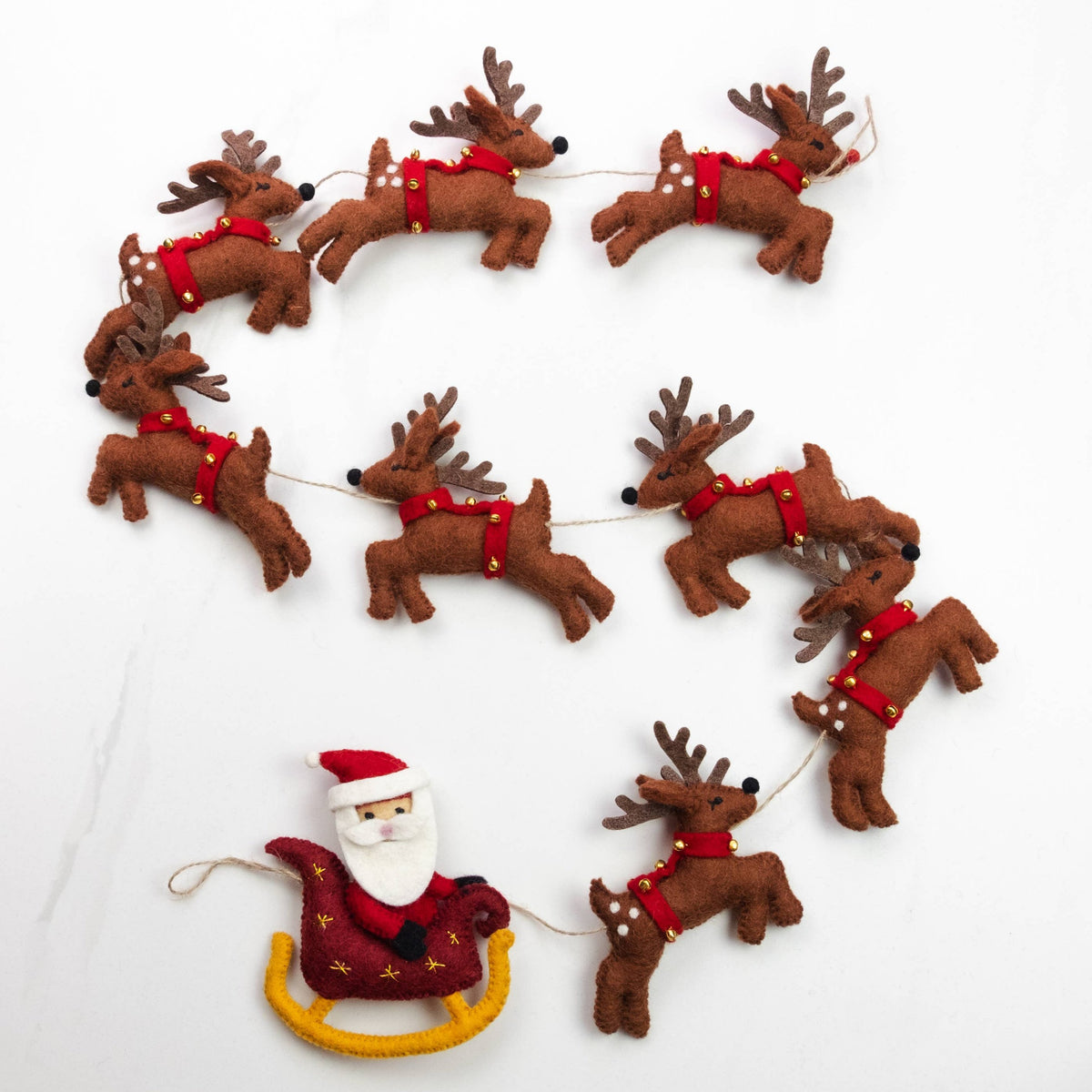 Santa with Sleigh and 8 Reindeer Garland