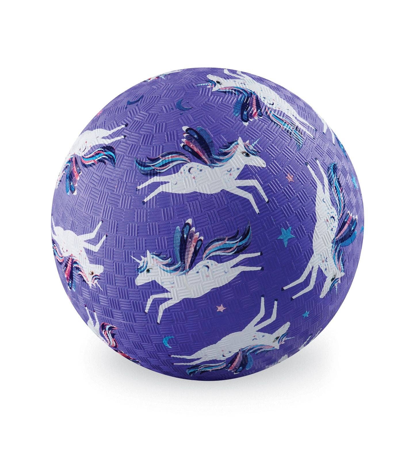 Purple ball with unicorn pattern on a white background
