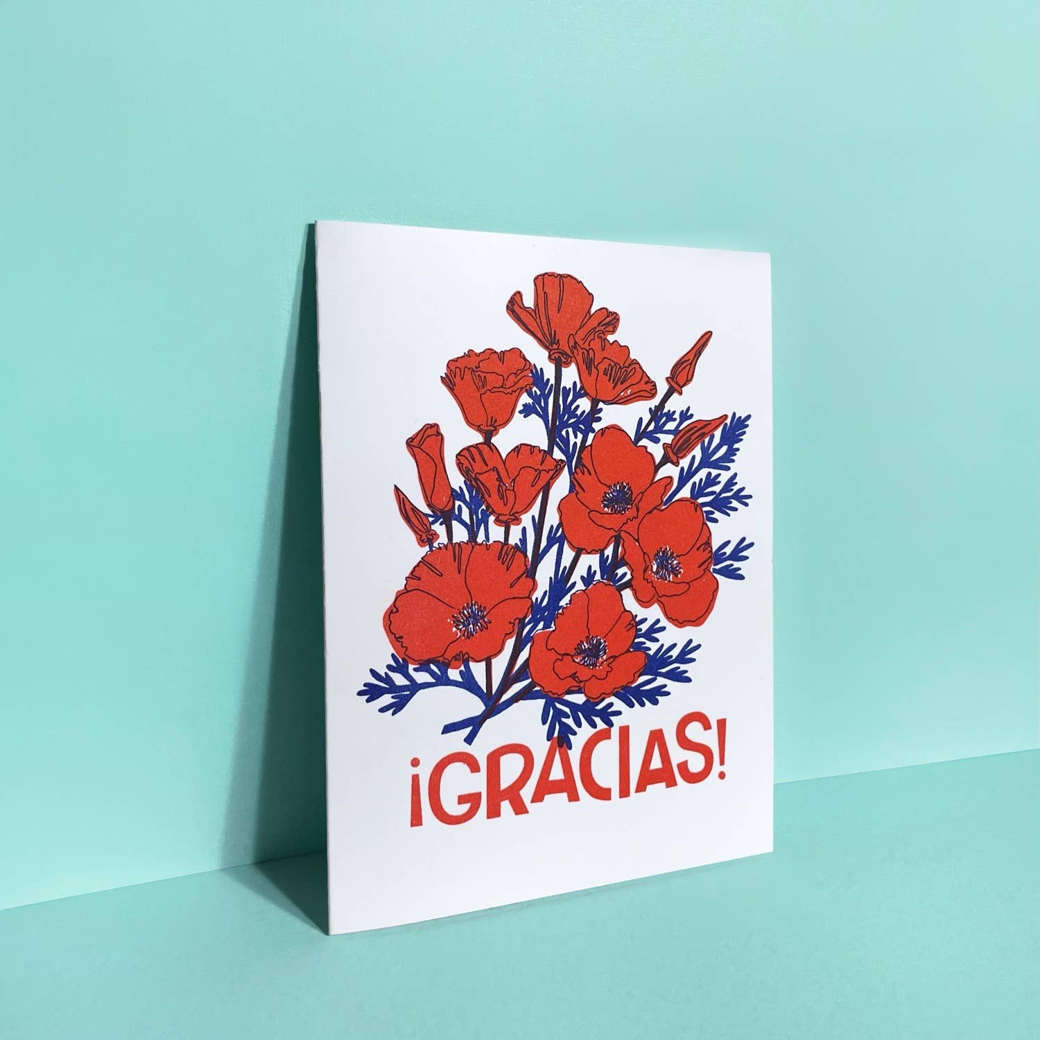 Gracias Poppies - Spanish Risograph Greeting Card