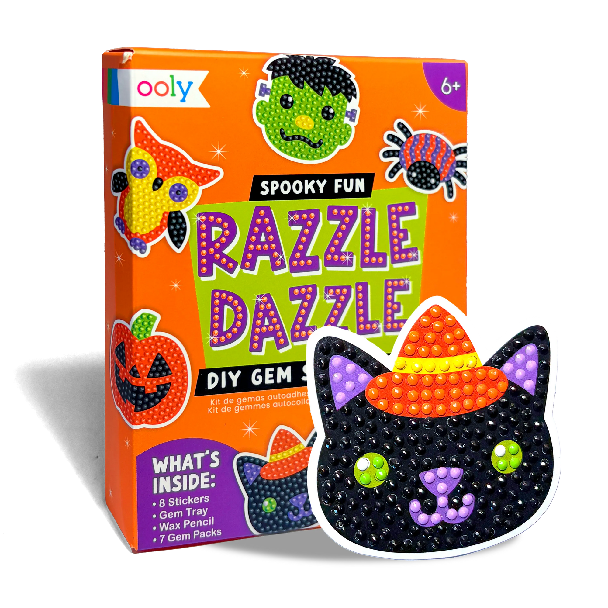 Ooly Razzle Dazzle DIY gem kit packaging with a black cat decoration on a white background