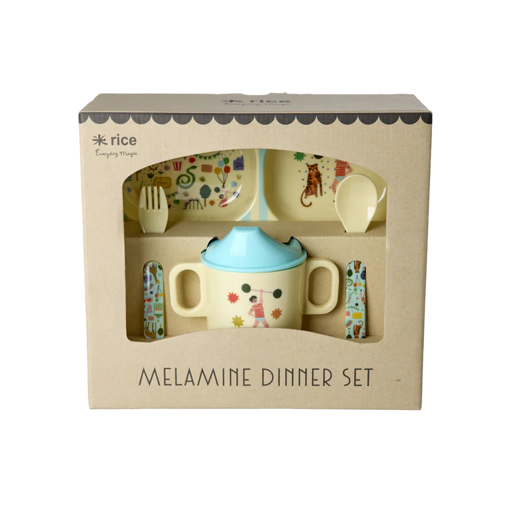 Melamine Baby Dinner Set in Gift Box - Fun Fair Print - Mint - 4 pcs