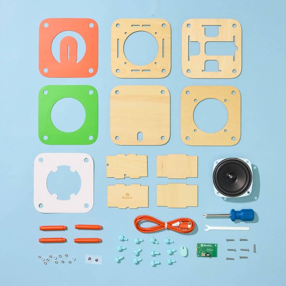 Collection of electronic components and tools on a blue background
