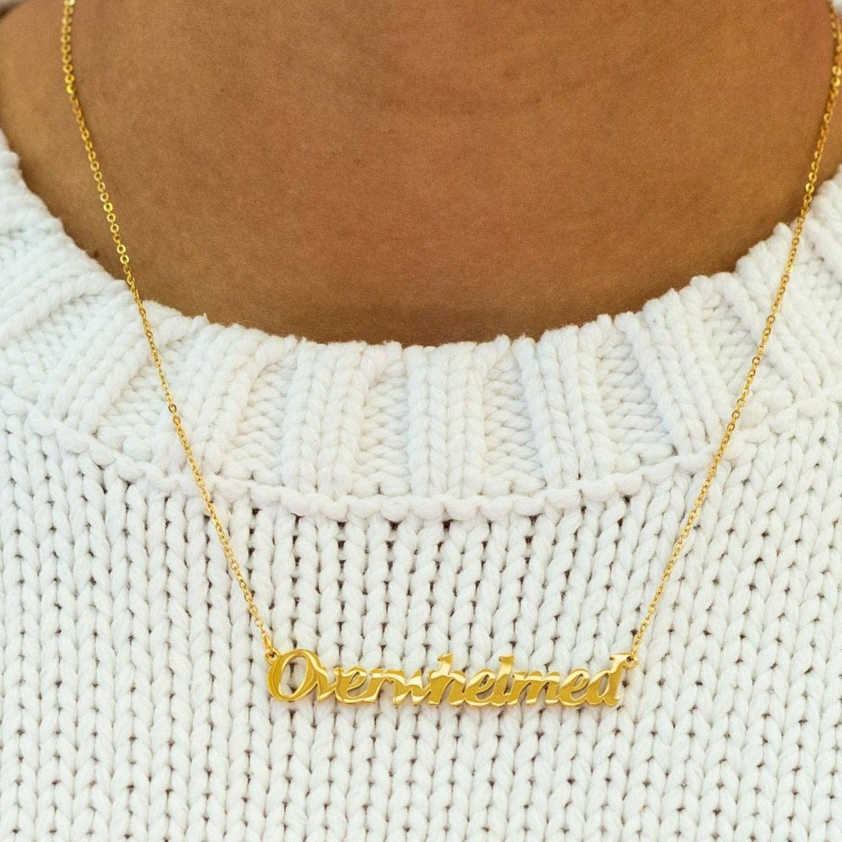 Overwhelmed Nameplate Necklace