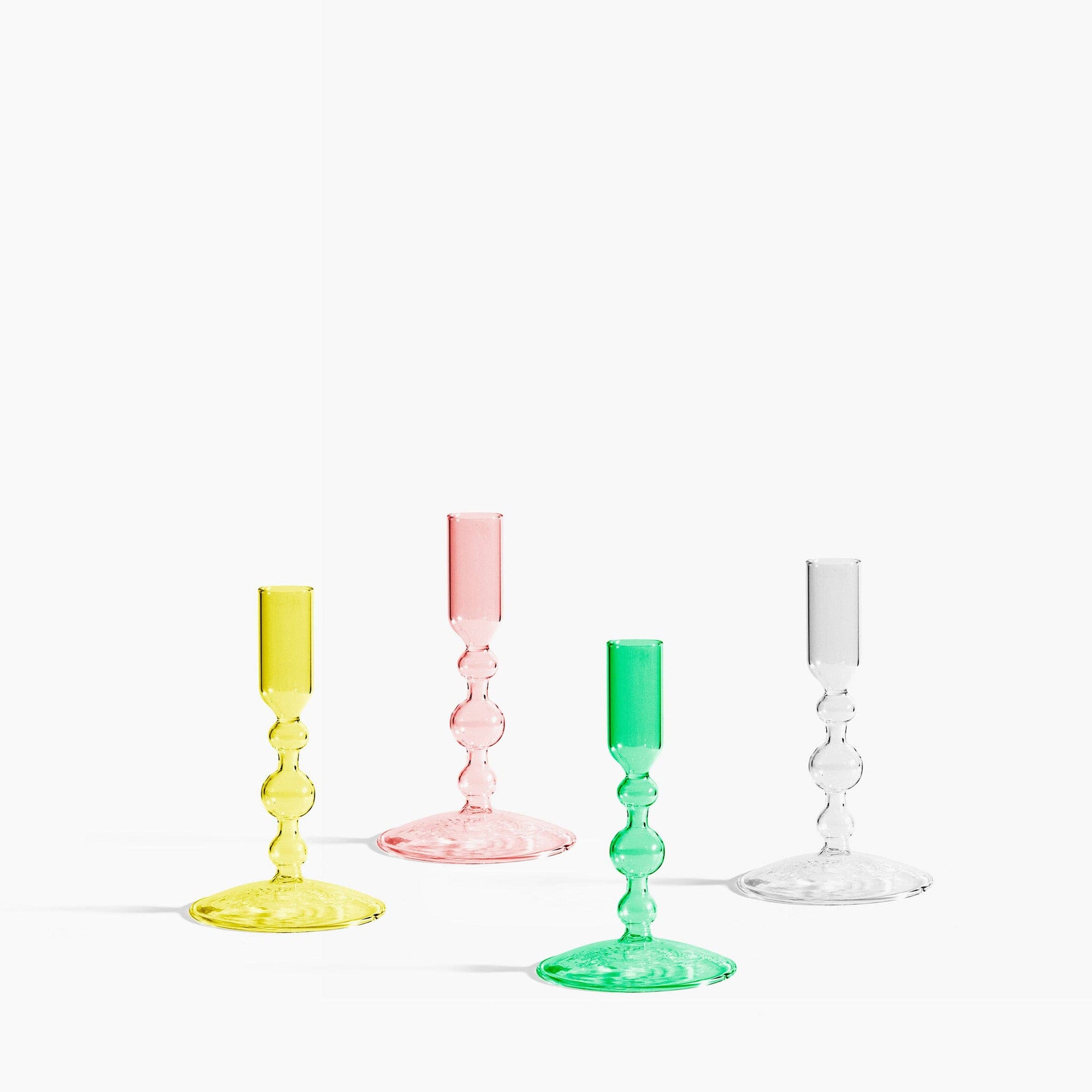 Short Glass Candlestick Holder -yellow