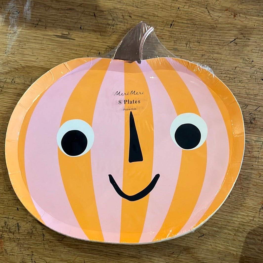 Pink and Orange Stripy Pumpkin Plates -pk8